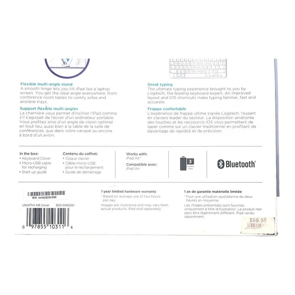 Logitech Magnetic Ultrathin Bluetooth Keyboard Cover Case for iPad Air 1st Gen